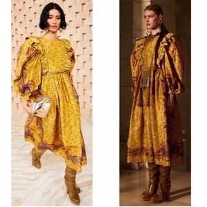 Ulla Johnson Rosina Ruffled Midi Dress in Tiger Eye Size 2